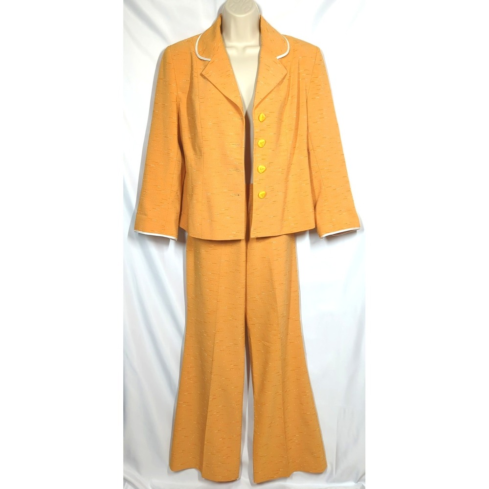 Vtg Pant Suit Women 44 (12) 2 Pcs Jacket Pants Wide Straight Leg Retro 50's 60's